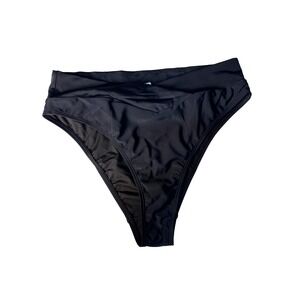 Halara Bikini Bottom Size L Black Crossover Medium Coverage Swimwear NWT Women